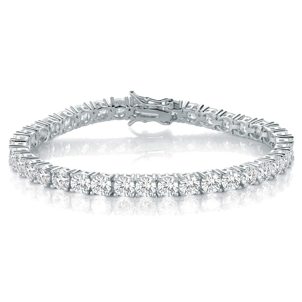 GMESME 18K White Gold Plated 4.0 Round Cubic Zirconia Classic Tennis Bracelet 6/6.5/7/7.5/8/8.5/9... | Amazon (US)