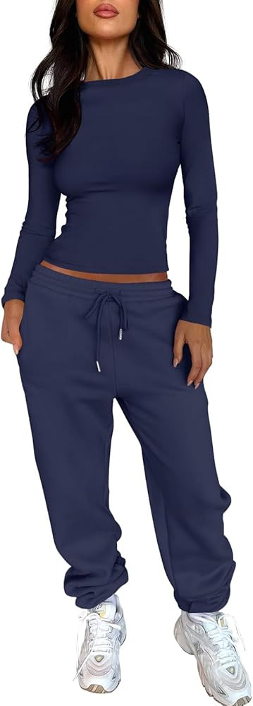 ANRABESS Womens 2 Piece Sweatsuits Long Sleeve Tight Shirt Tops Joggers Fleece Sweatpants Sets 20... | Amazon (US)