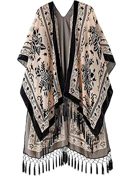 MJ SERECA Women's Burnout Velvet Kimono Long Cardigan Cover Up Without Tassel | Amazon (US)