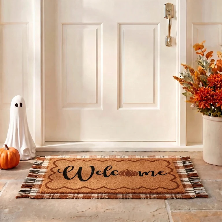 My Texas House Fall Taupe Plaid Indoor/Outdoor Layering Rug, 24" x 38" | Walmart (US)