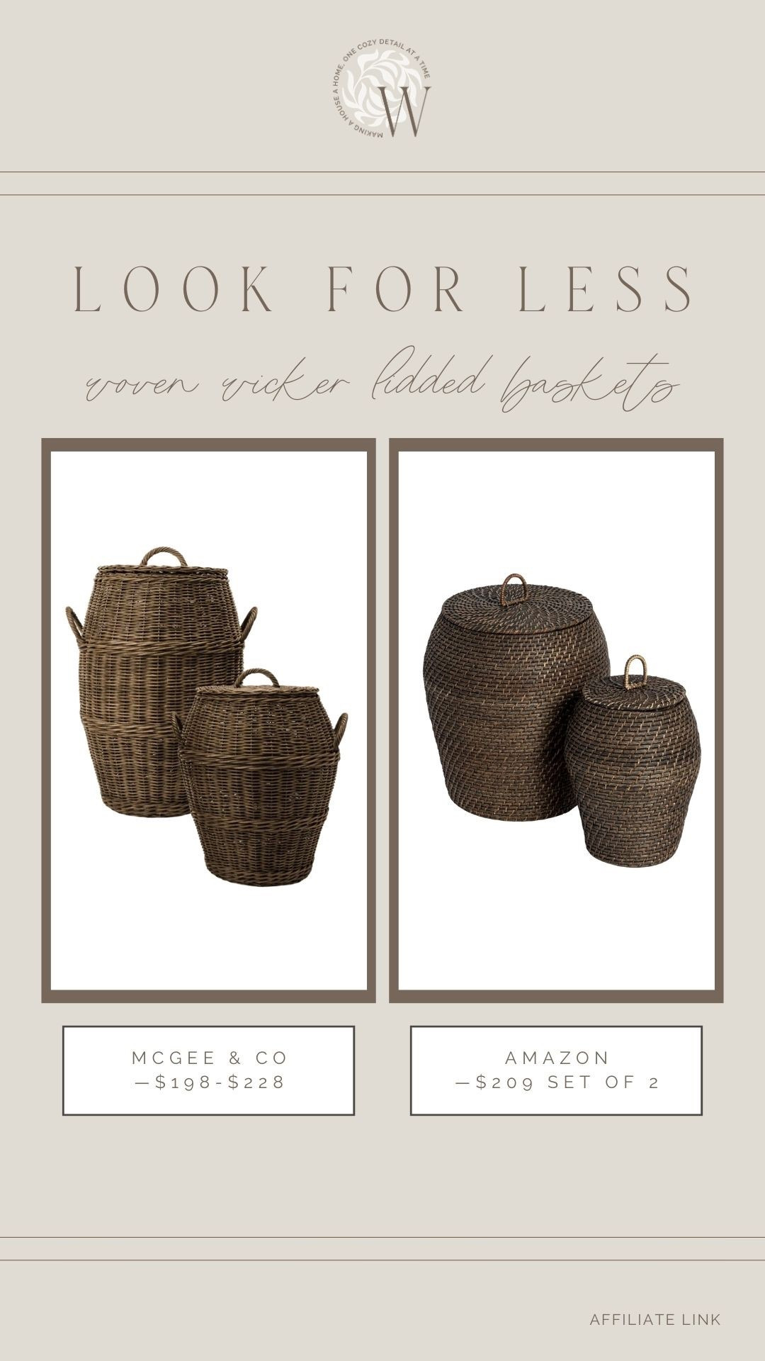 I have these woven handled lidded baskets from McGee & Co. and absolutely love them!! They’re functional, beautiful, and a very generous size. If you’re looking to save, these Amazon baskets are a great luxe for less! 

#LTKHome #LTKSaleAlert