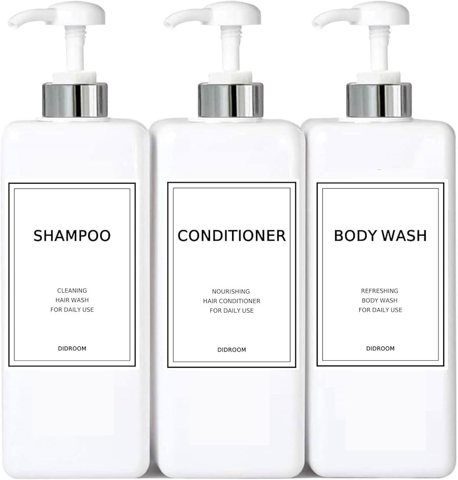 Modern Silver Shampoo and Conditioner Dispenser (21 oz, Pack of 3) Refillable Pump Bottle Set Emp... | Amazon (US)
