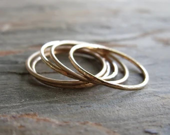 Tiny Solid 14k Gold Thread Micro Stacking Halo Ring in Choice of Finish - Hammered, Brushed Matte, o | Etsy (US)