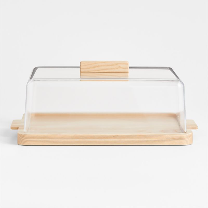 Arla Ash Wood Rectangle Serving Board with Acrylic Lid + Reviews | Crate & Barrel | Crate & Barrel