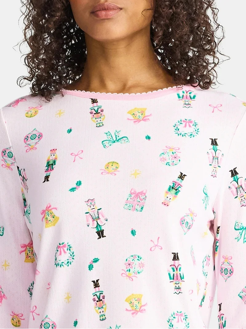 Christmas Women's and Women's Plus Long Sleeve Top and Wide Leg Pants Pajama Set from Holiday Tim... | Walmart (US)