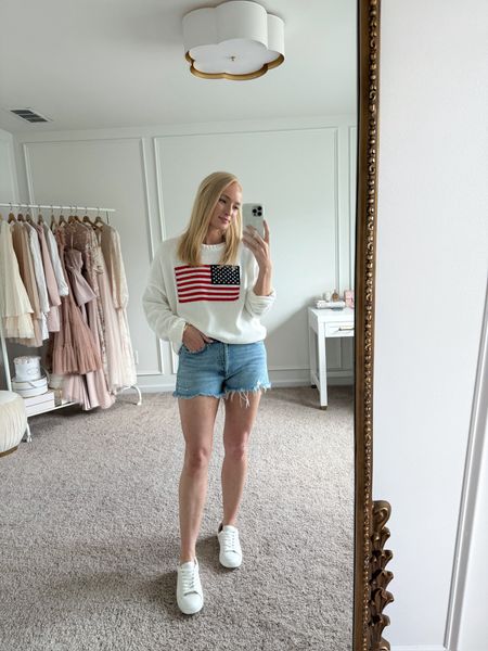 Such a cute sweater for Memorial Day or 4th of July! It does fit a little over sized, I’m wearing a medium. Summer sweaters // Memorial Day outfits // 4th of July outfits // denim shorts // casual outfits // Target finds // Target fashion 

#LTKSeasonal #LTKStyleTip #LTKFindsUnder50