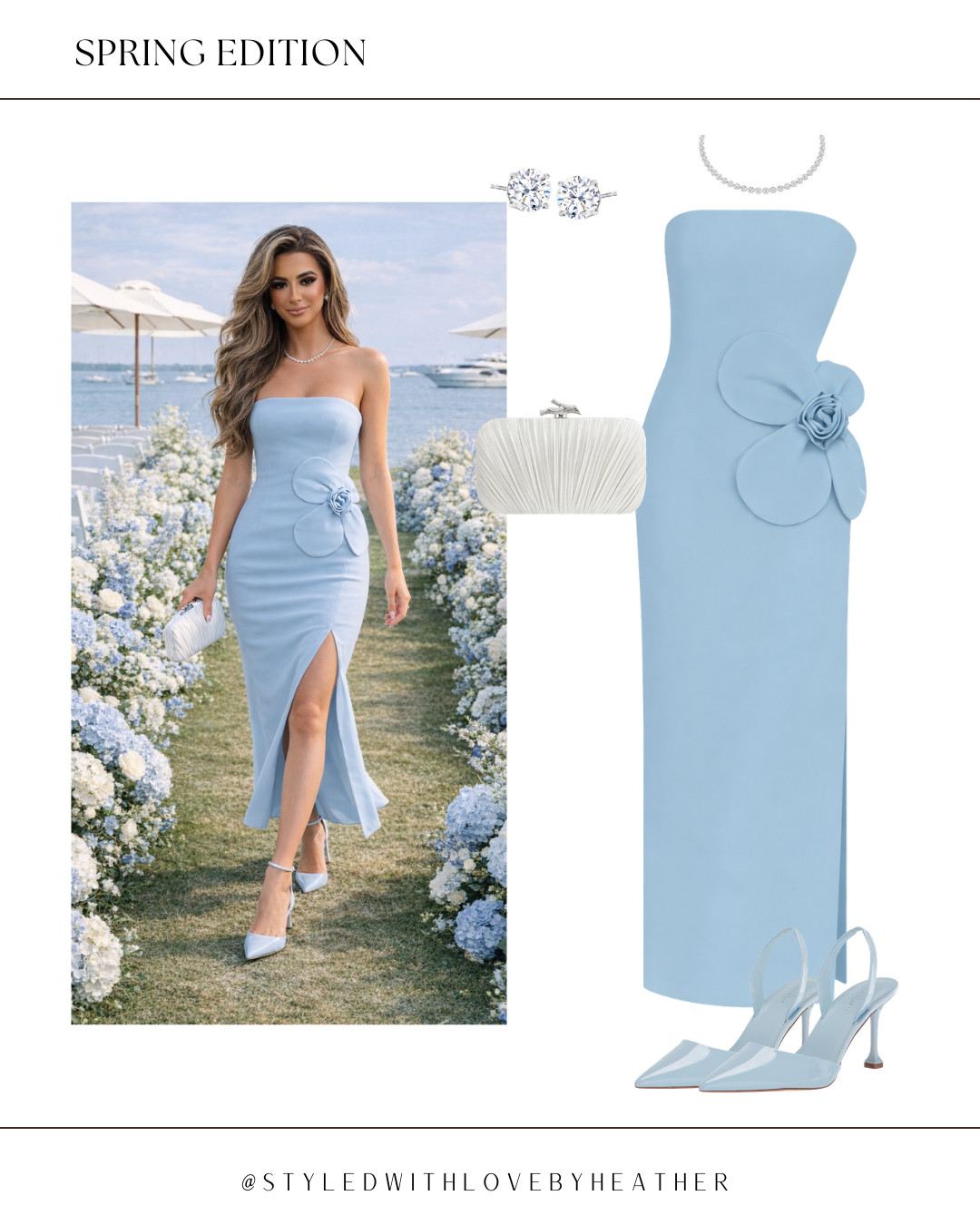 Soft blue for spring events = instant elegance 💙✨

This strapless midi is the perfect wedding guest dress—timeless, flattering, and so chic for daytime or coastal weddings, bridal showers, garden parties, and special occasions

The floral detail + slit gives it that elevated, feminine touch without trying too hard. Pair it with delicate heels and a clutch for the ultimate polished look.

Shop now and follow me for more! Linked on my LTK 🛍️ 

 #LTKootd #LTKSeasonal #LTKWedding
