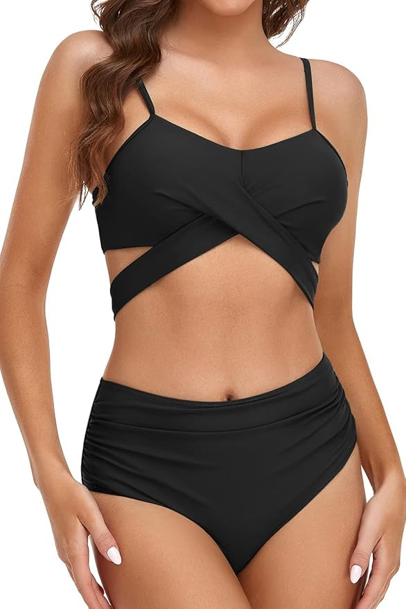 Veryoung Women's Strappy Bikini Slimming Swimsuits Floral Ruched Two Piece High Cut Bathing Suits... | Amazon (US)