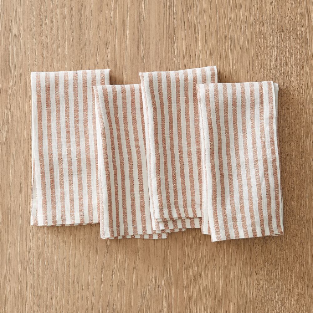 European Linen Classic Stripe Table Linens, Napkins, Terracotta Red, Cotton, 18x18, Set of 4 | West Elm (US)