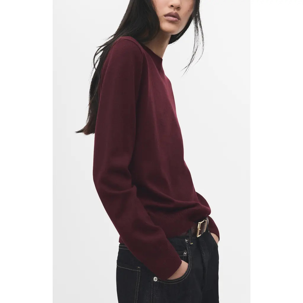 MANGO Crewneck Sweater in Wine at Nordstrom, Size Large | Nordstrom