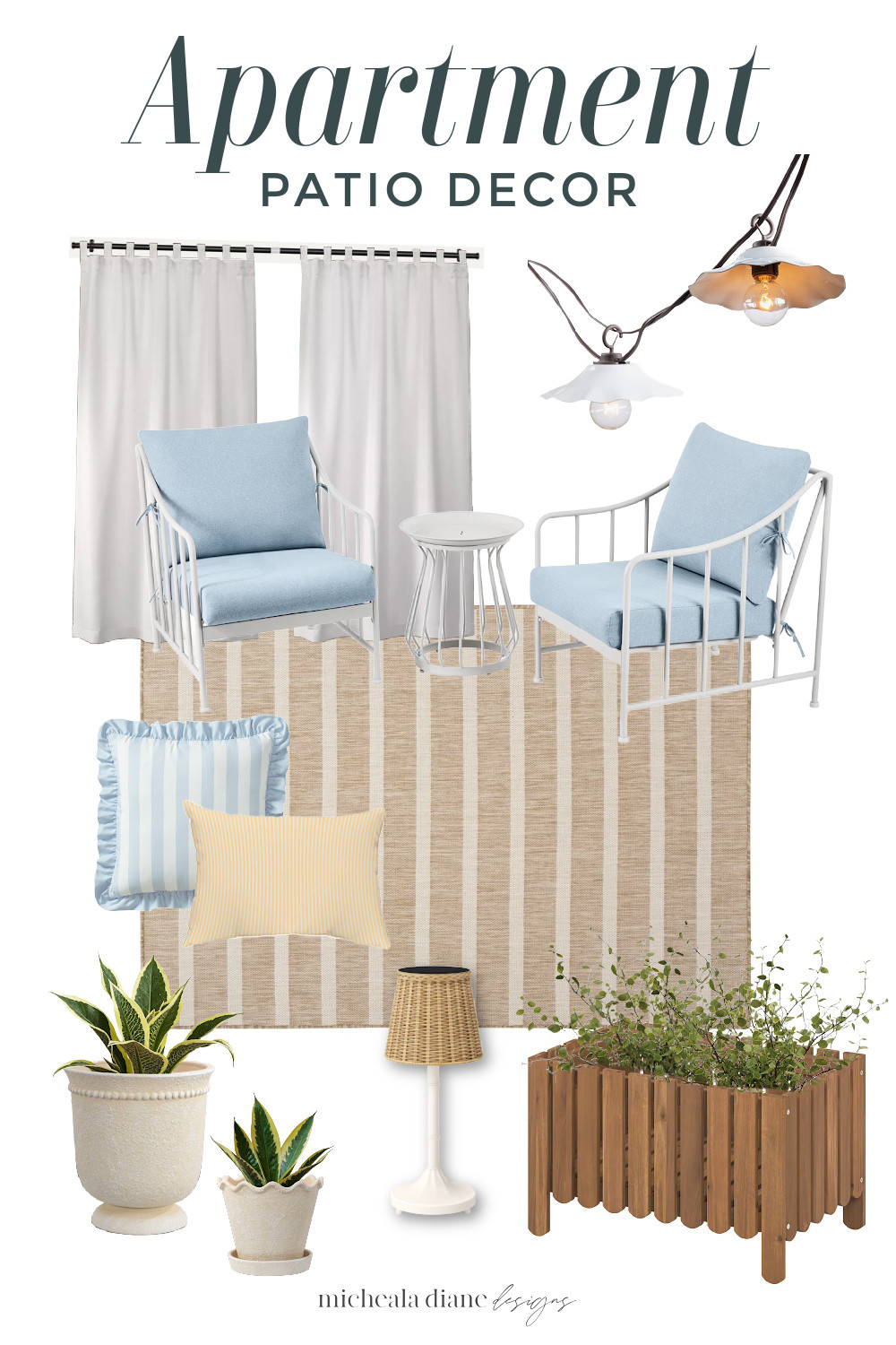 Apartment patio decor. Renter-friendly patio decor.  Small patio decor. Outdoor  lounge chair set, outdoor throw pillows, outdoor rug, planters. 

 #LTKSeasonal #LTKHome