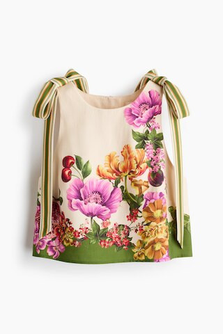 H & M - Tie-Strap Crop Top - Light Beige/Floral | H&M (US + CA)