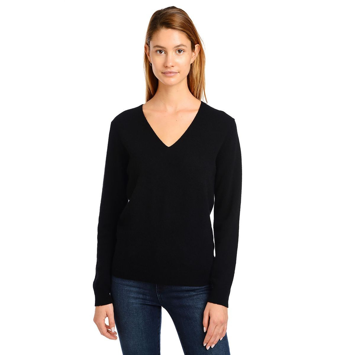 Cashmere Oversized V-Neck - Willow - Black | Mott & Bow