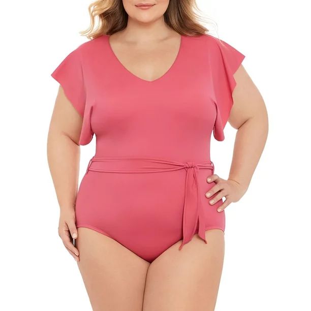 Time and Tru Women’s and Women's Plus Cap Sleeve One Piece Swimsuit - Walmart.com | Walmart (US)
