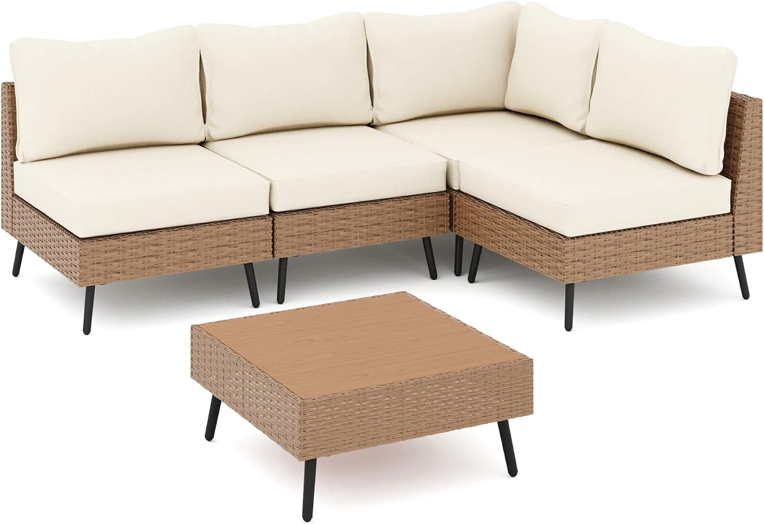 LAUSAINT HOME Outdoor Patio Furniture, 5 Piece Outdoor Sectional Sofa PE Rattan Wicker Patio Conv... | Amazon (US)