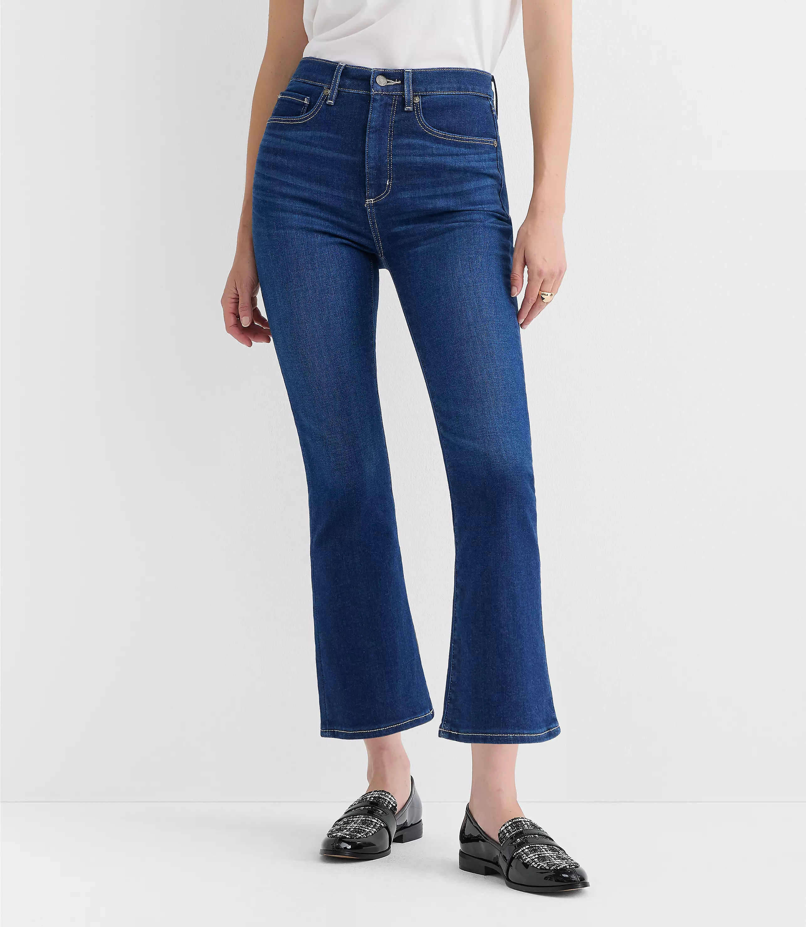 High Rise Kick Crop Jeans in Bright Indigo Wash | LOFT