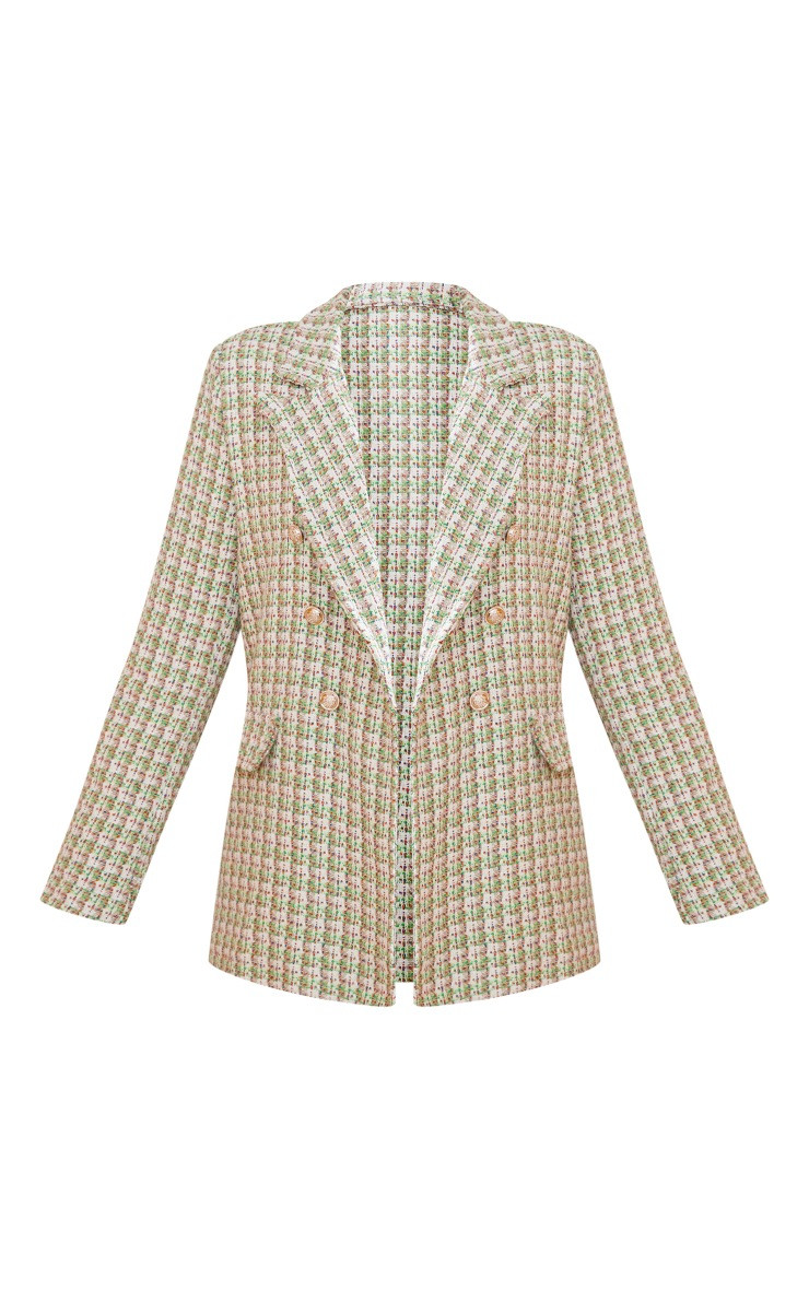 Green Tweed Military Blazer | PrettyLittleThing US