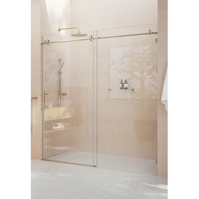 Eclipse 60 - 64 in. x 78 in. Fully Frameless Sliding Shower Door | Wayfair North America