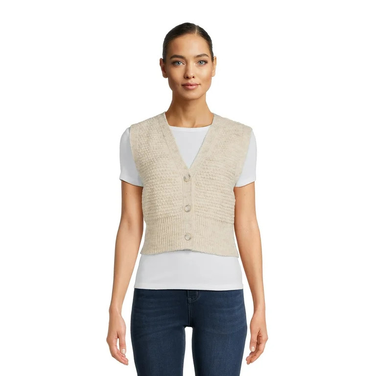 No Boundaries Juniors Button Front Sweater Vest, Sizes XS-XXXL | Walmart (US)