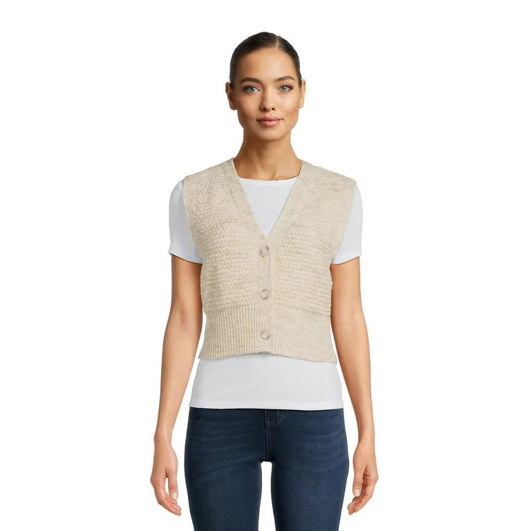 No Boundaries Juniors Button Front Sweater Vest, Sizes XS-XXXL | Walmart (US)