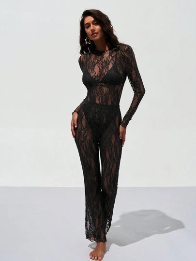 Conjunto encaje negro | SHEIN