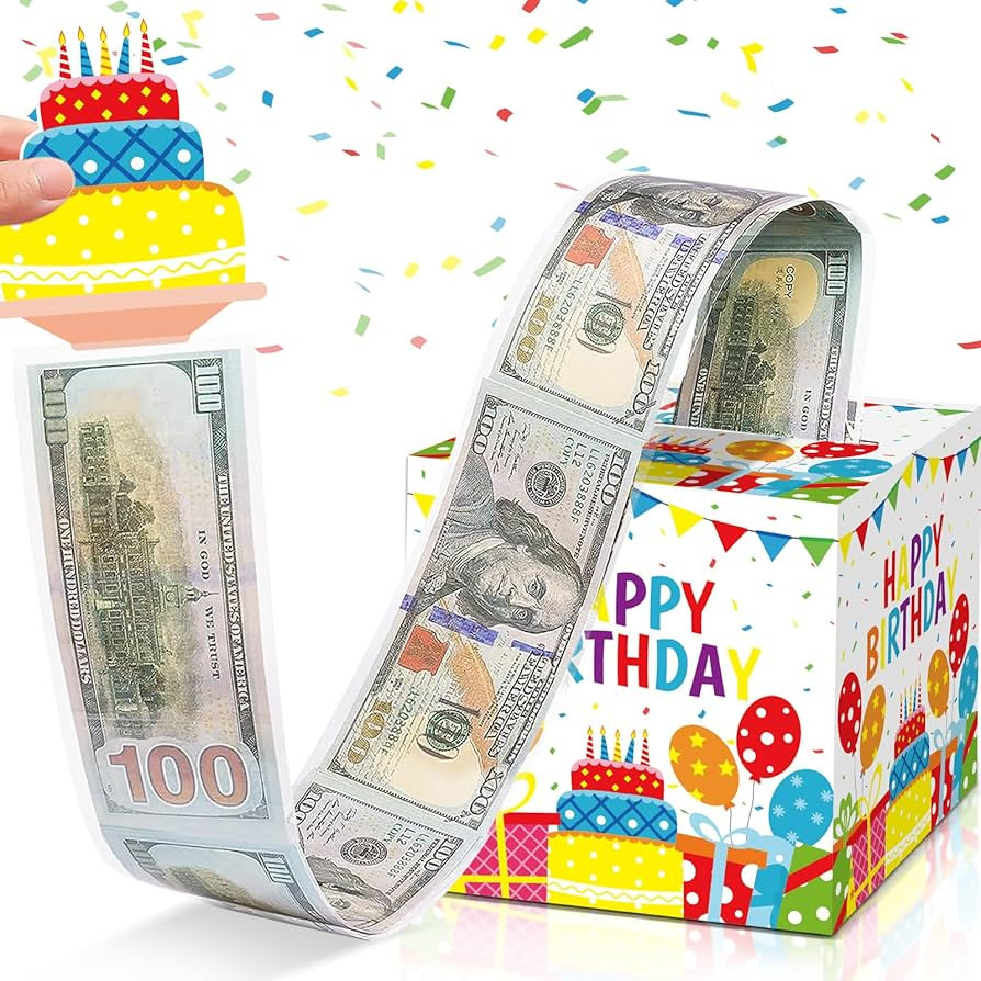 Chiazllta Happy Birthday Cash Box Gift with Card - Colorful Money Pull Box Kit for Party | Amazon (US)