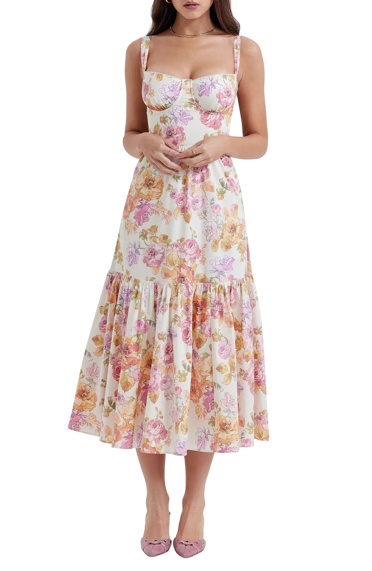 Elia Floral Stretch Cotton Blend Corset Sundress | Nordstrom