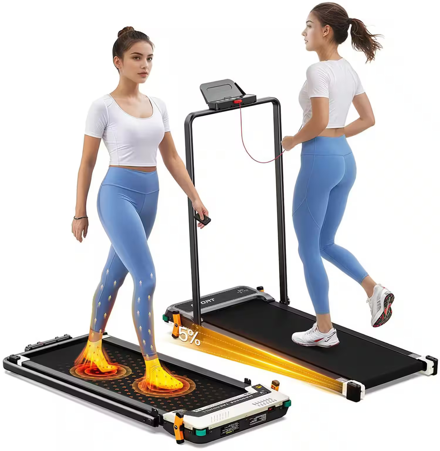 Akluer - 520A-B 2 in 1 Foot Massage Under Desk Treadmill, Dual-Sided Walking Pad with Handle, 2.5HP Quiet Motor, 330lbs Capacity - Black | Best Buy U.S.