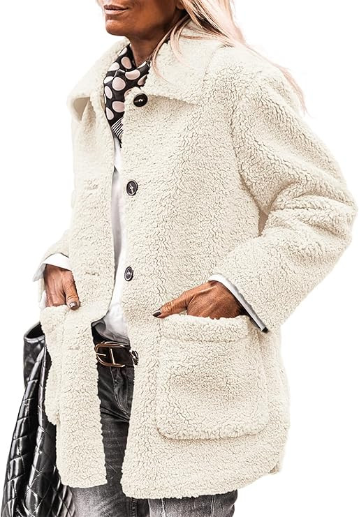 PRETTYGARDEN Women's Winter Faux Fur Coats Long Sleeve Lapel Button Down Pockets Fleece Sherpa Ja... | Amazon (US)