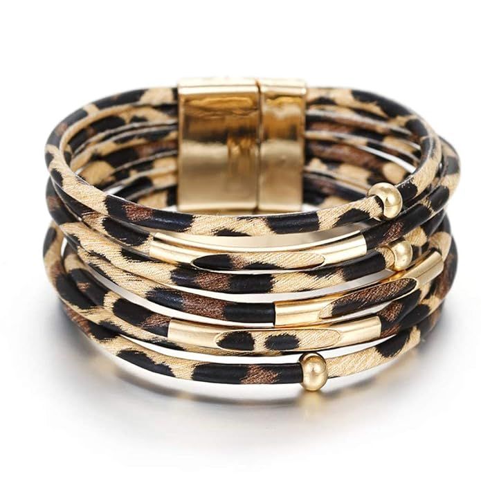 HUA JU Leather Wrap Bracelet Stone Bracelet Handmade Multi-Layer Bohemian Bracelet Charm Bracelet... | Amazon (US)