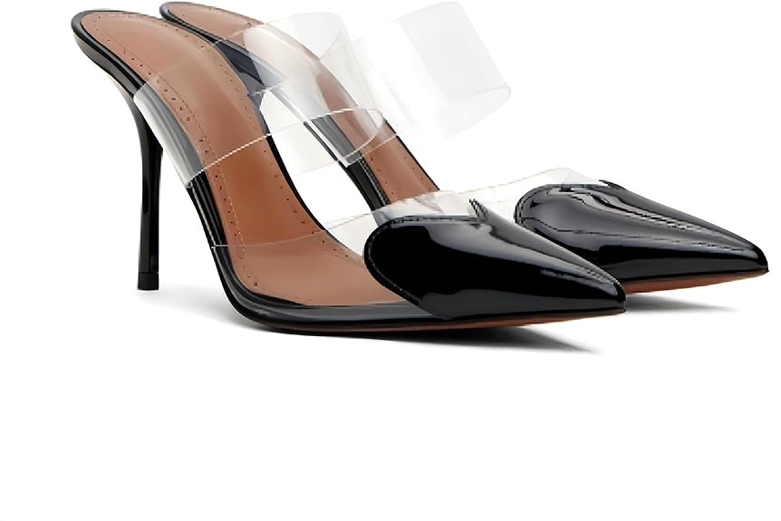 Love Heart Clear High Heeled Sandals for Women Closed Pointed Toe Comfortable Stiletto Mule Slip ... | Amazon (US)
