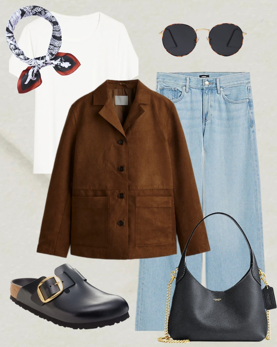 Casual polished fall outfit, white tee and jeans, suede jacket, loafers, silk scarf, 

#LTKShoeCrush #LTKStyleTip #LTKWorkwear