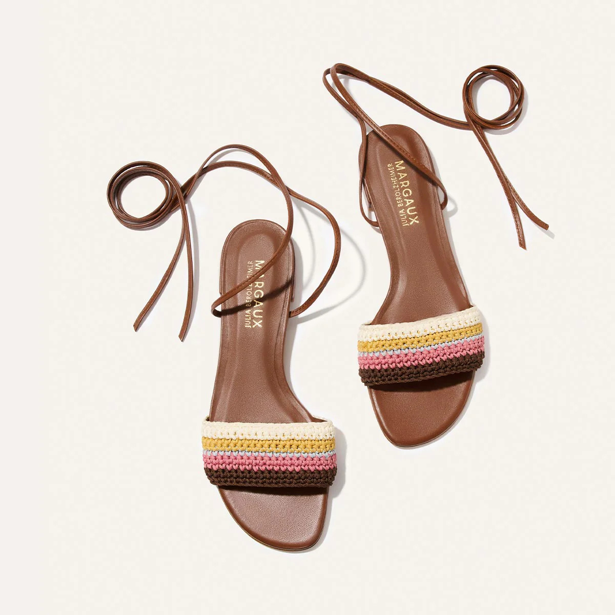 Julia Berolzheimer x Margaux: The Isla Wrap Sandal - Cognac and Multicolor Crochet | Margaux