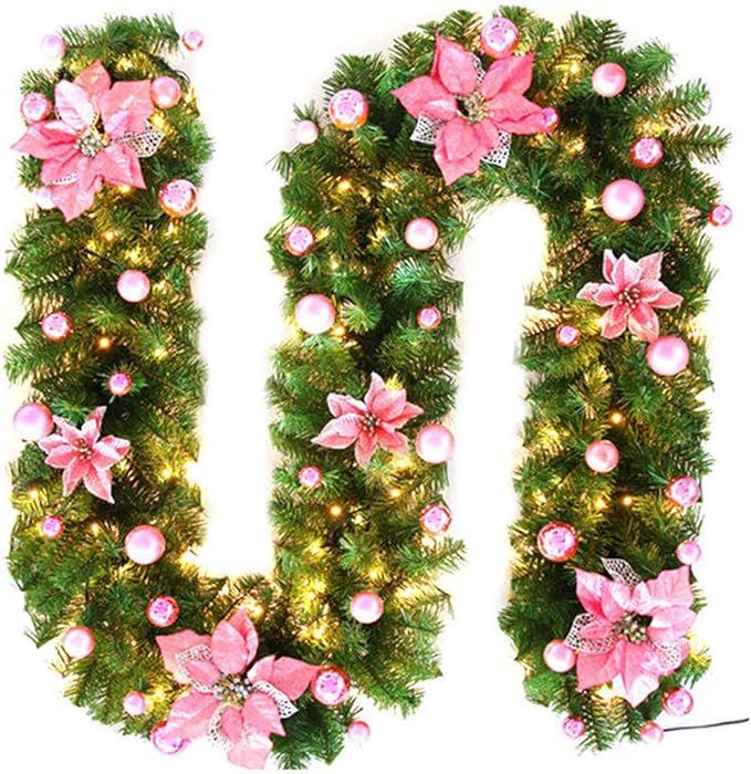 Christmas Garland Decoration with Lights, 8.9ft Christmas Rattan Artificial Vine Plants with Flow... | Amazon (US)