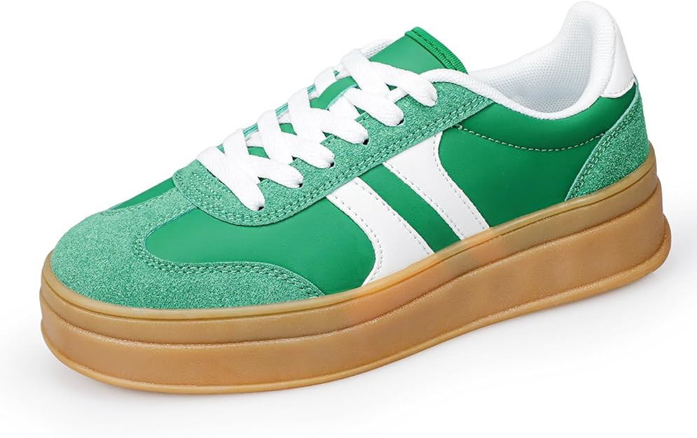 Women's Gum Sole Fashion Sneakers-Thick Platform Sole,Anti-Slip Rubber,Lace-Up Comfort Walking Sh... | Amazon (US)