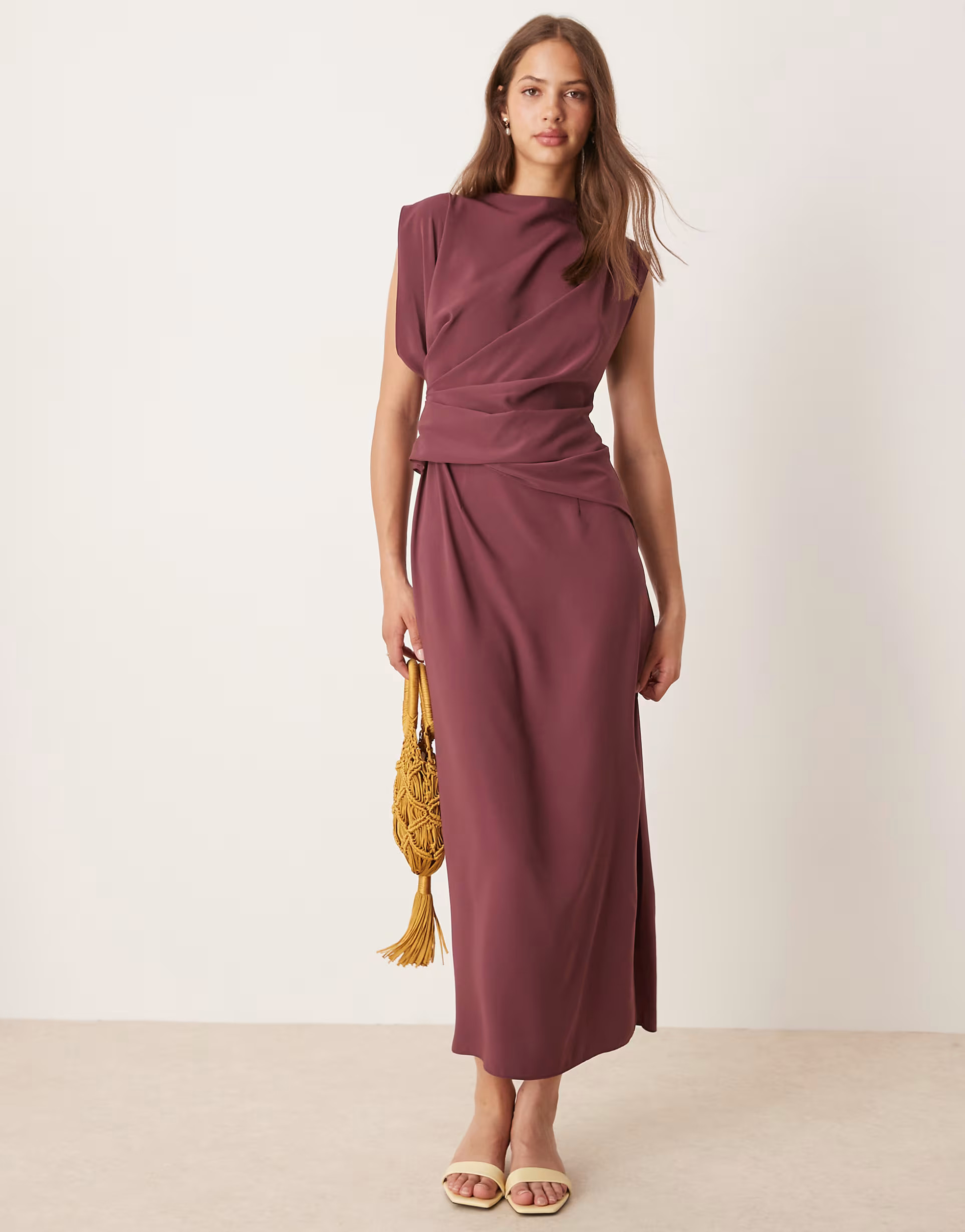 ASOS DESIGN high neck drapey pleated midi dress in mulberry | ASOS | ASOS (Global)