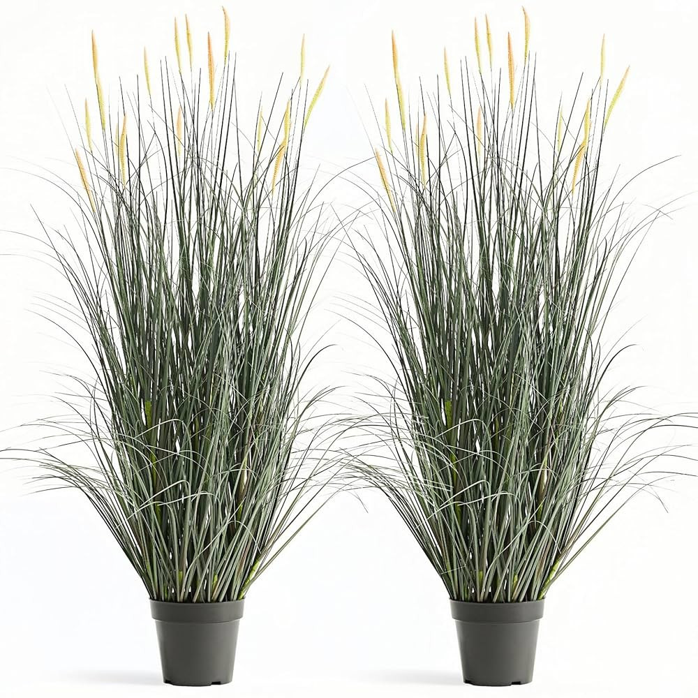 Faux 4ft 2-Pack Horsetail Reed Grass with Pink Spikes, 48in Tall Indoor Outdoor Fake Grass in Pot... | Amazon (US)