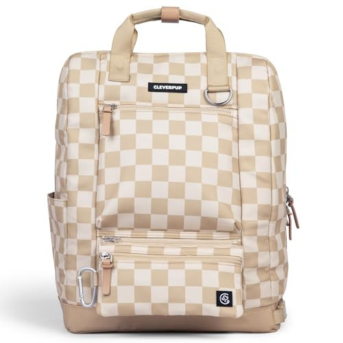 Cleverpup Porter 2-in-1 Dog Gear Backpack – Premium Dog Travel Bag with 10 Pockets, Zip-Off Treat Pouch, Leash Clip, Waterproof Pockets & Water Bottle Holder – Weekend, Hiking, Camping, Checkerboard | Amazon (US)