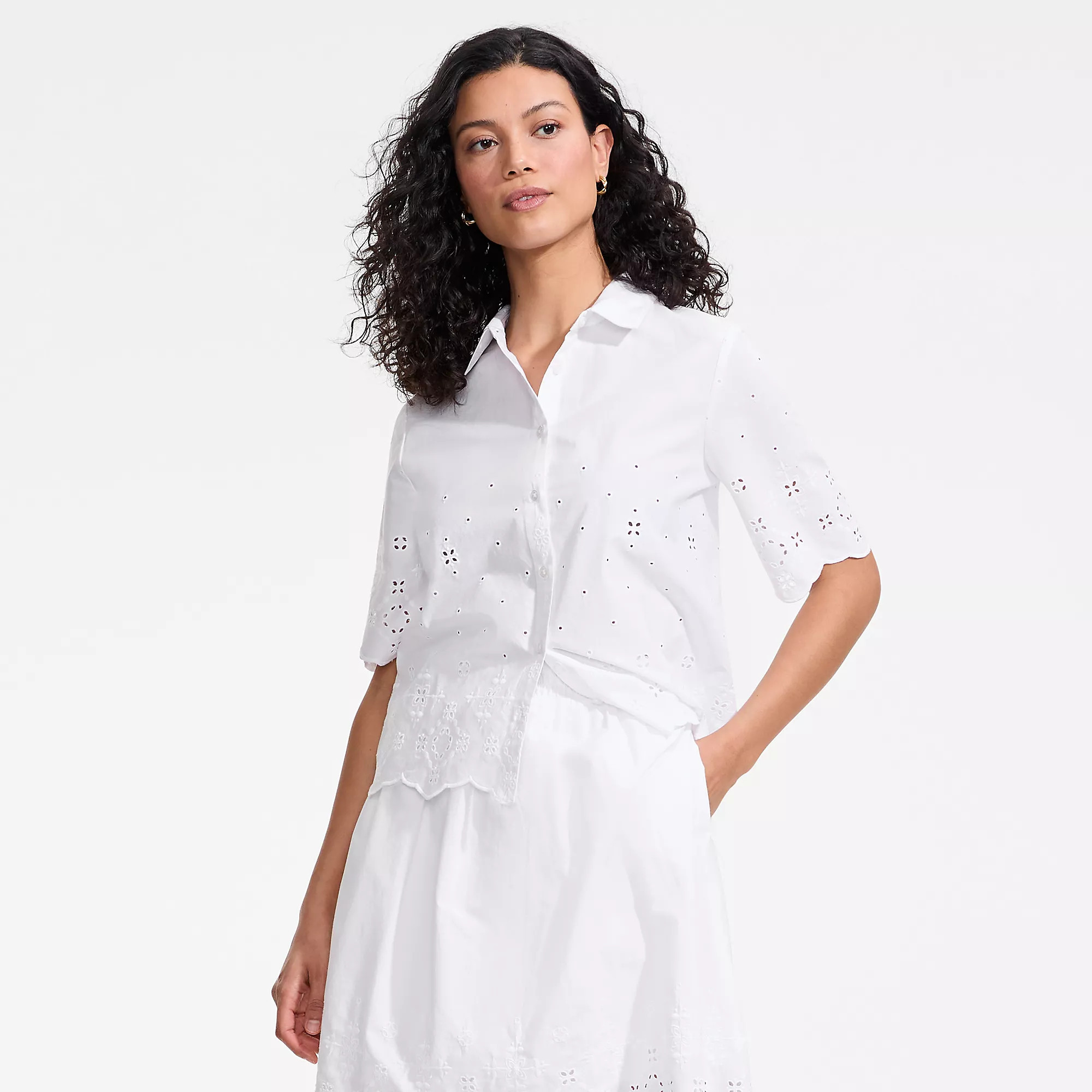 Women's Poplin Eyelet Button Front Shirt | Lands' End (US)