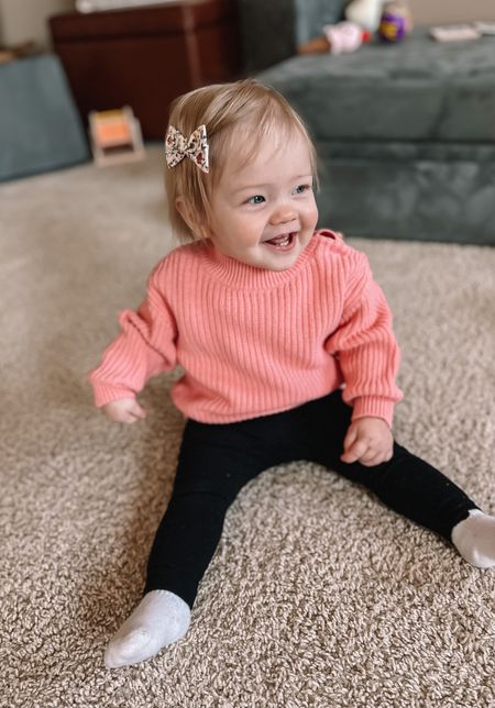 pink baby knit sweater / black baby leggings / white stay put baby socks / neutral floral baby bow / preppy baby / coastal style / stylish tots

#LTKfamily #LTKkids #LTKbaby
