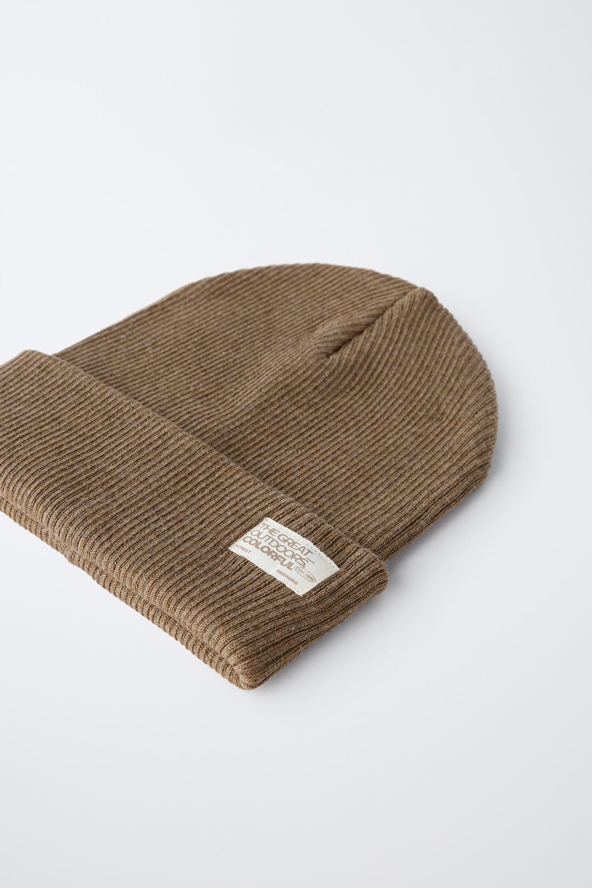 RIBBED KNIT BEANIE WITH LABEL | Zara UK