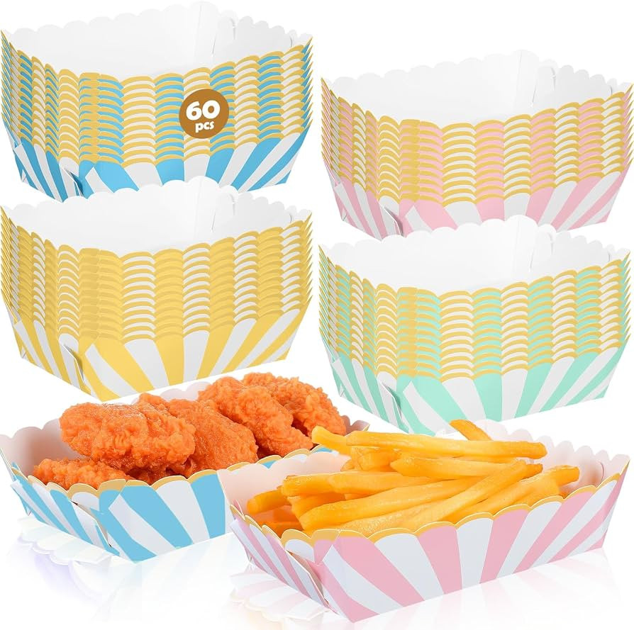 60 Pcs Pastel Paper Food Trays Striped Pastel Party Supplies Kraft Food Boats 4 Colors Disposable... | Amazon (US)