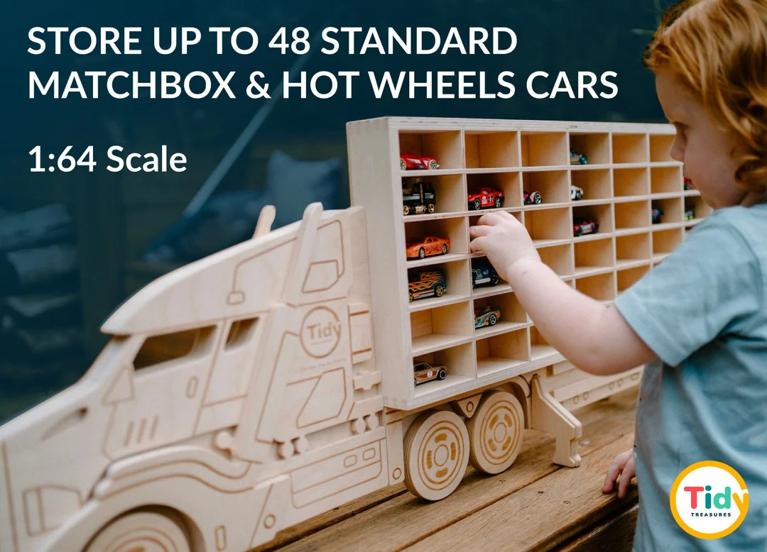 Wood Toy Car Storage Organizer Holds 48 Diecast Cars - Etsy | Etsy (US)