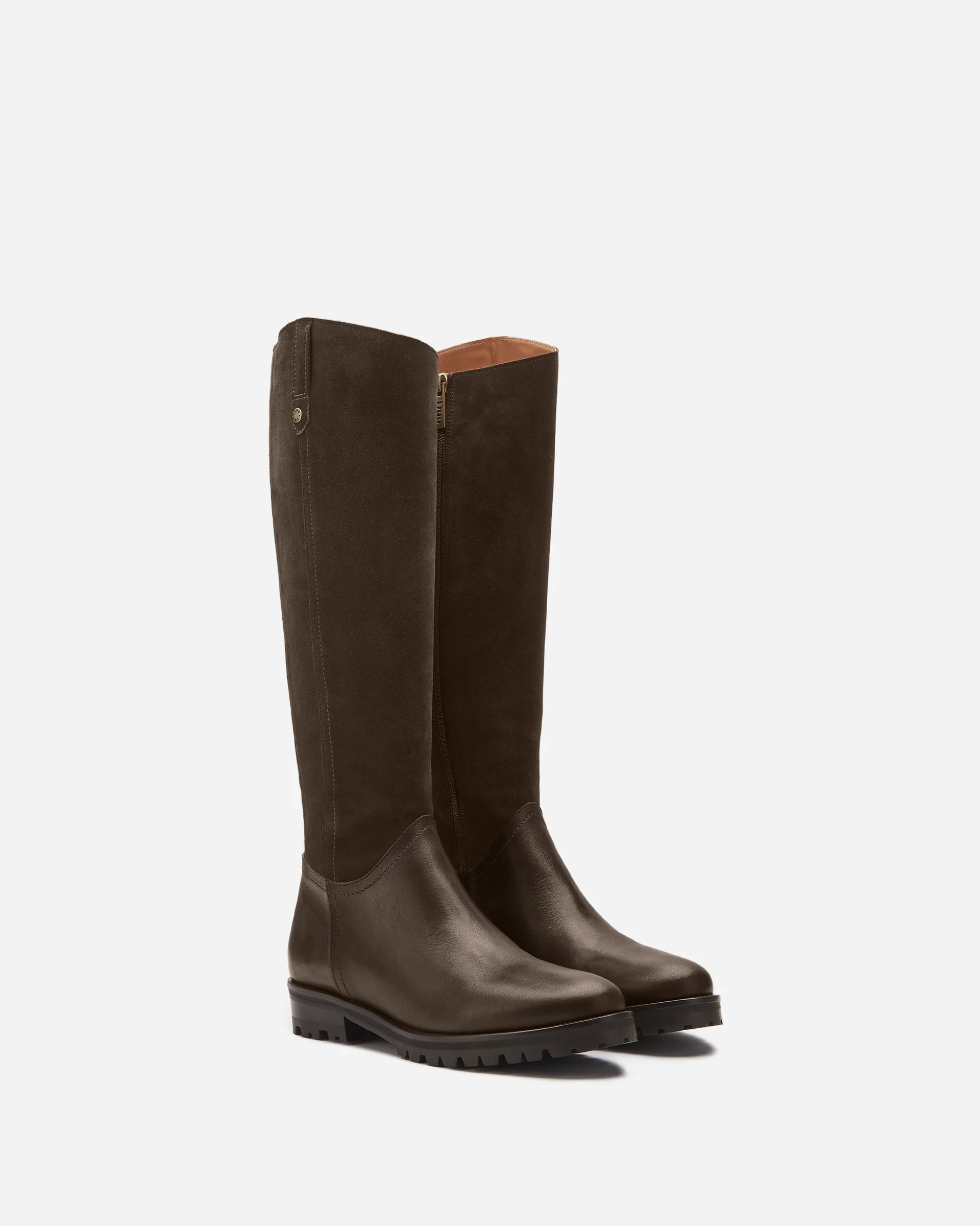 Jeane Knee High Boots in Dark Brown Suede | DuoBoots