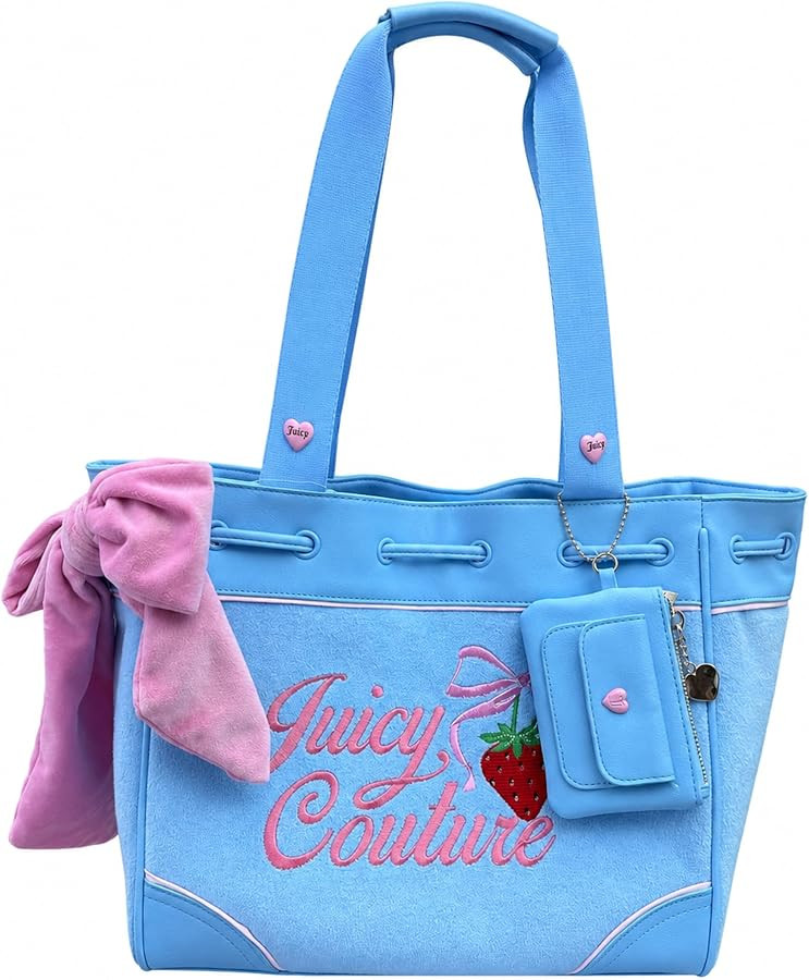 Juicy Couture Retro Strawberry Tote Bag with Oversized Bow Accent, Removable Zip Pouch & Embroide... | Amazon (US)