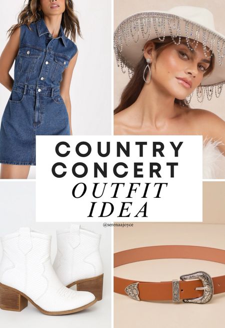 JUST IN from Lulus!! Obsessed with these pieces 😍

Country concert outfit, concert outfit ideas, western style, summer outfit, denim dress, white cowboy boots, western belt, cowboy hat

#LTKSeasonal #LTKmidsize #LTKFestival