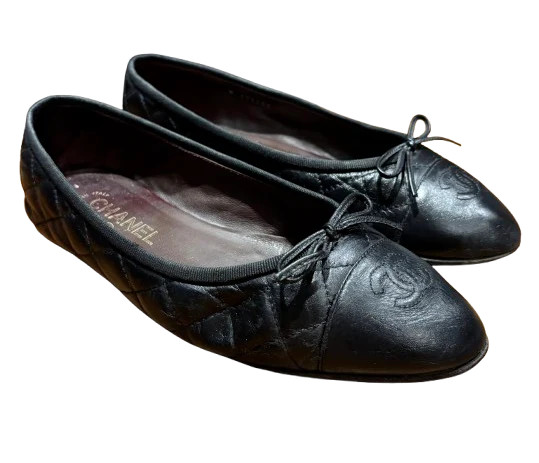 Chanel Black Leather Ballet Flats | Italist.com US