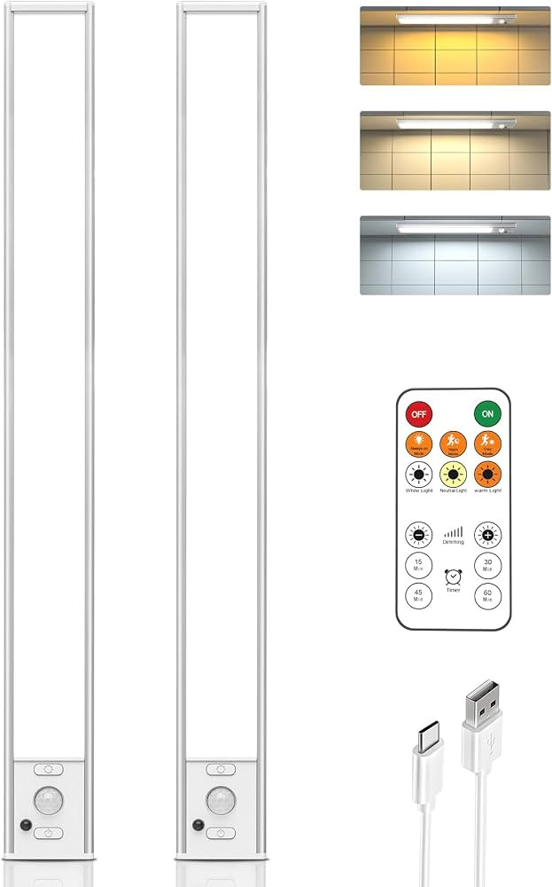 16in Under Cabinet Lighting with Remote, 160 LED Motion Sensor Light Indoor, 4000mAh USB Recharge... | Amazon (US)