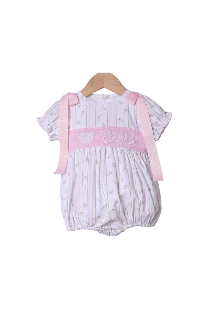 Smocked I Love Mama Rose Trellis Bow Bubble | The Smocked Flamingo