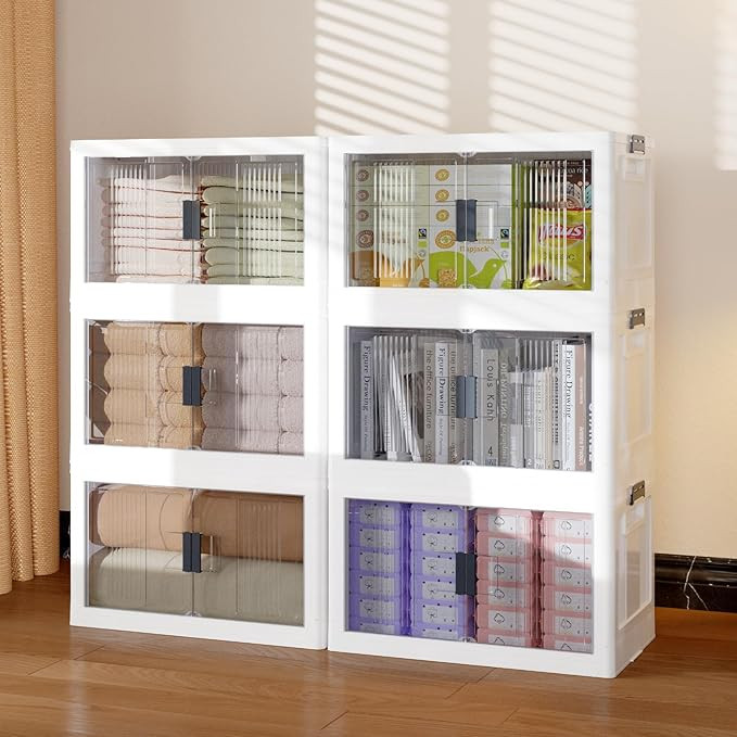 OlarHike 48QT Storage Bins with Lids - Folding Storage box with Doors and Wheels, Collapsible Pla... | Amazon (US)